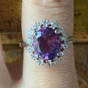 Rose de France Amethyst Red Garnet Sterling Silver Cocktail Ring Size 9